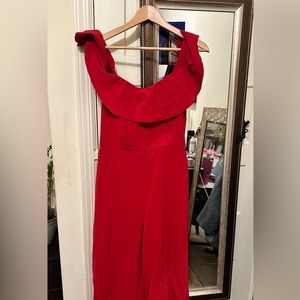 Red off the shoulder jumpsuit